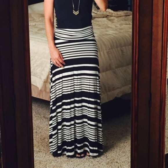 Renee C - Striped Navy and White Maxi Skirt - Picture 1 of 5